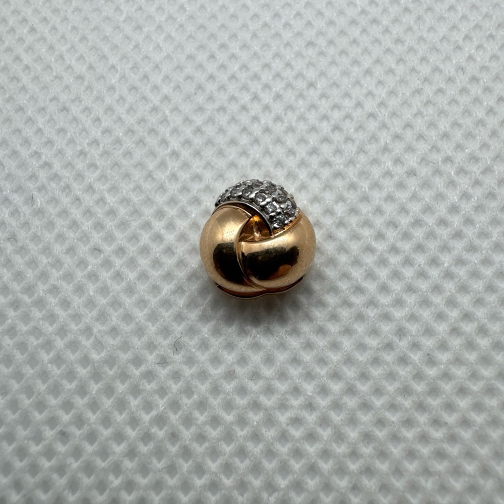 14k Yellow Gold Love Knot Charm Pendant w/ Cubic Zirconia Slide 585 European